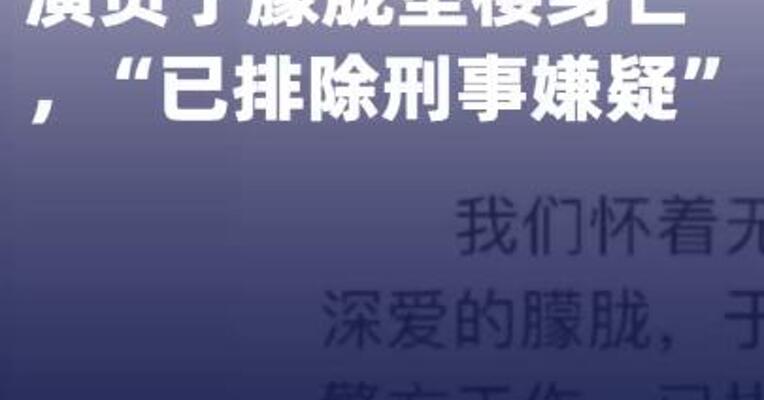 演员于朦胧坠楼身亡，“已排除 刑事嫌疑”