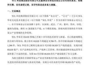 总投资295亿元！TCL科技：与广州市政府签约，拟共同投建第8.6代印刷OLED生产线项目