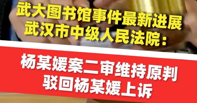 武大图书馆事件最新进展 ，武汉市中级人民法院：杨某媛案二审维持原判，驳回杨某媛上诉