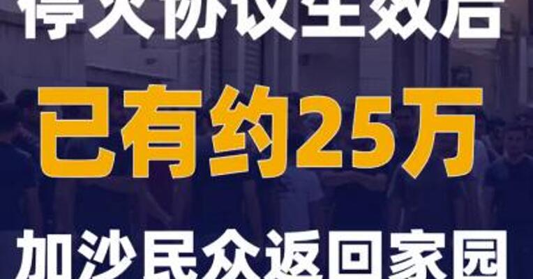 停火协议生效后 已有约25万加沙民众 返回家园