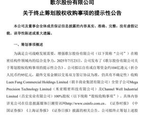 歌尔股份，终止百亿收购！
