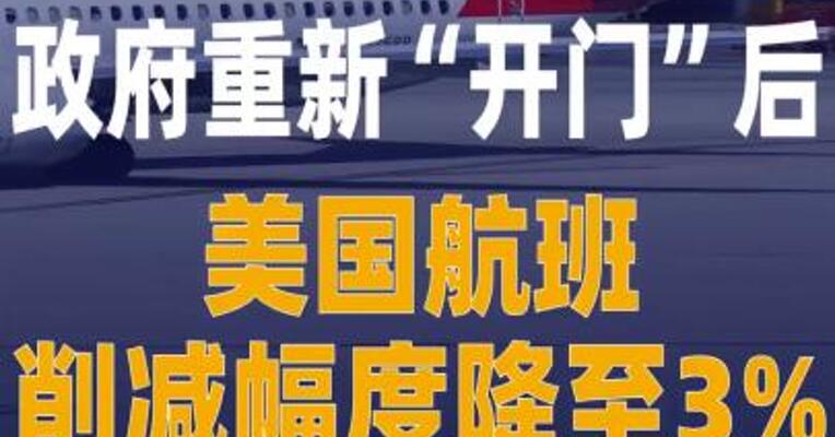 政府重新“开门”后 美国航班削减幅度降至3%