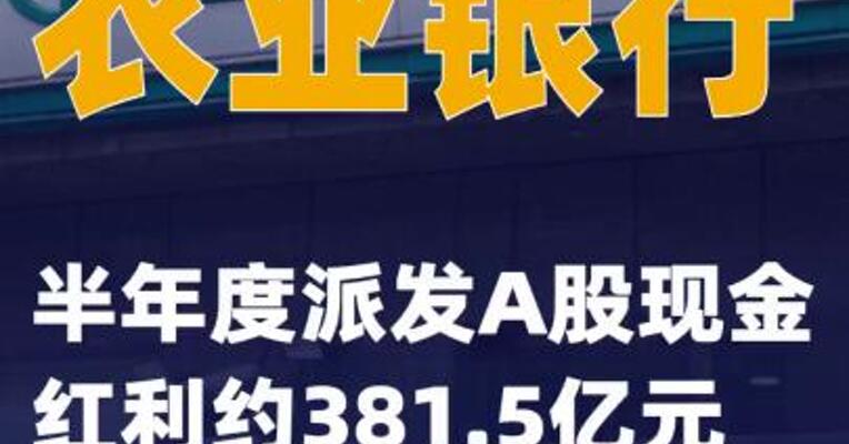 农业银行：半年度派发A股现金红利约381.5亿元