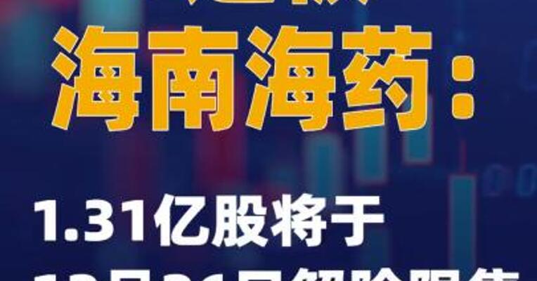 3连板海南海药：1.31亿股将于12月26日解除限售