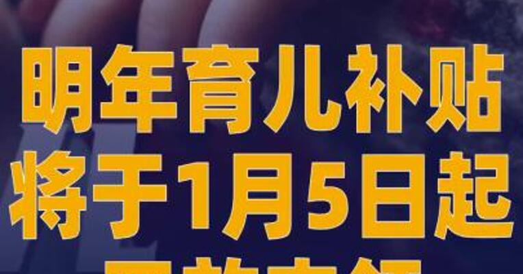 明年育儿补贴将于 1月5日起开放申领