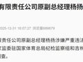中超公司原副总经理杨扬，被查！