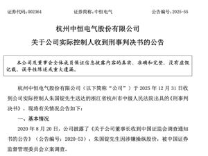中恒电气实控人被判刑！