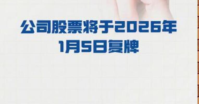 美克家居：公司股票 将于2026年1月5日复牌