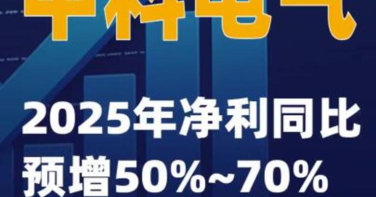 中科电气：2025年净利同比预增50%~70%