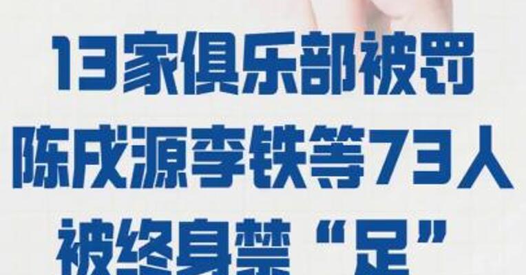 整治足球“假赌黑”  13家俱乐部被罚  陈戌源李铁等73人 被终身禁“足”