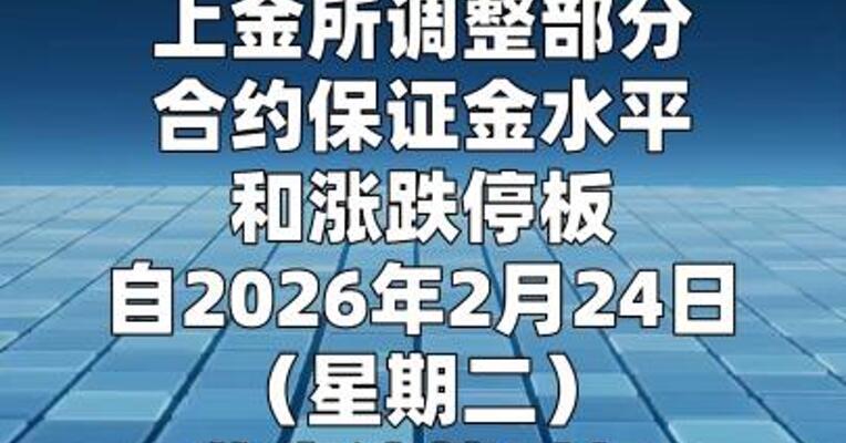 上金所调整部分合约保证金水平和涨跌停板