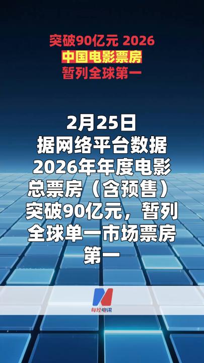 突破90億元 2026中國電影票房暫列全球第一  