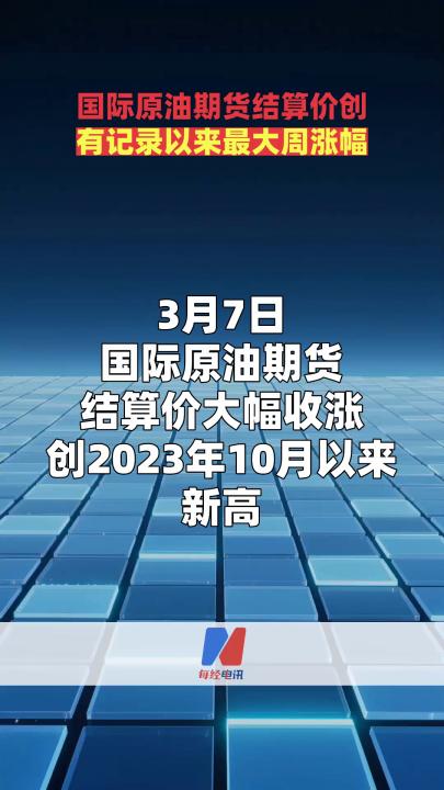 國際原油期貨結(jié)算價創(chuàng)有記錄以來最大周漲幅