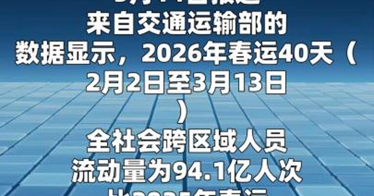 94.1亿人次！2026年春运创历史新纪录