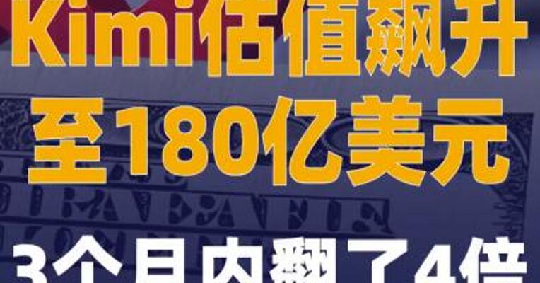Kimi估值飙升至180亿美元 ，3个月内翻了4倍