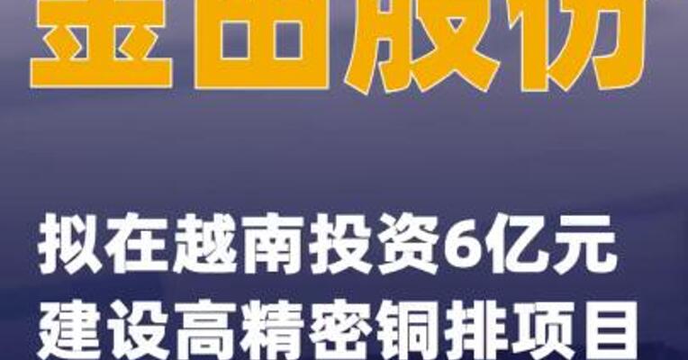 金田股份：拟在越南投资6亿元建设高精密铜排项目