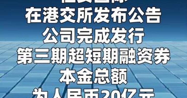 恒安国际：发行20亿元超短期融资券