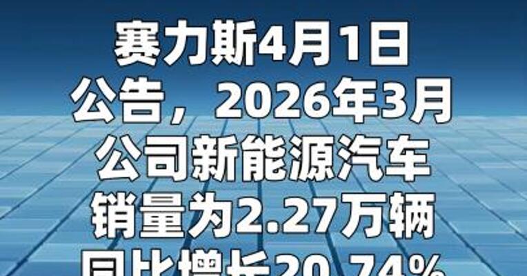 赛力斯：3月新能源汽车销量同比增长20.74%