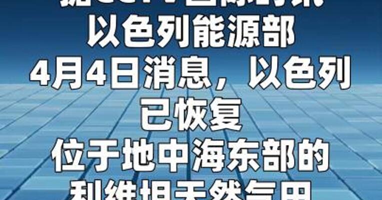 以色列最大天然气田恢复运营