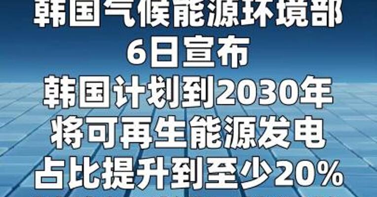 韩国计划将可再生能源发电占比提升至20%  
