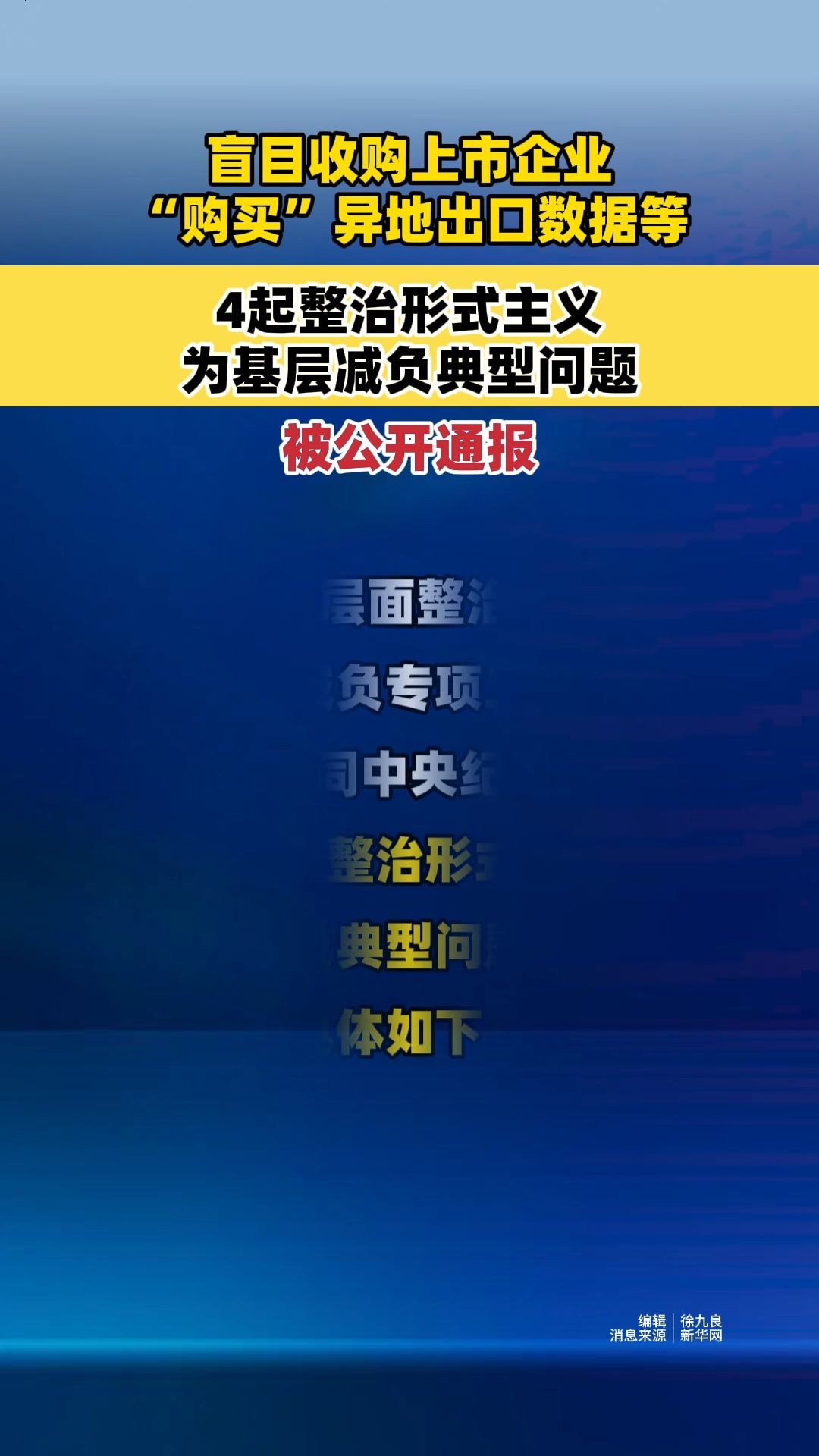 盲目收购上市企业“购买”异地出口数据等 4起整治形式主义为基层减负典型问题，被公开通报