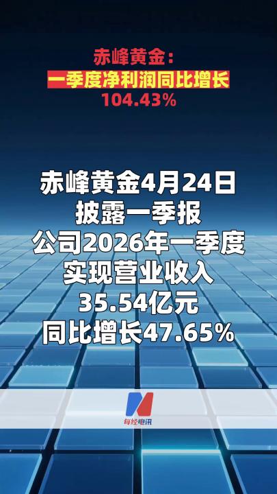 赤峰黄金：一季度净利润同比增长104.43%