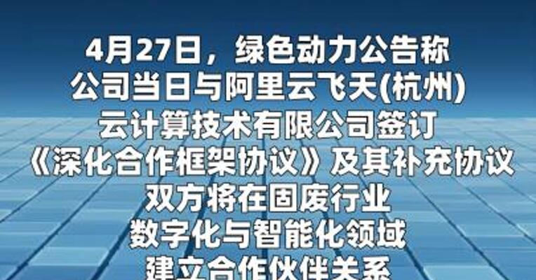绿色动力：与阿里云签订深化合作框架协议