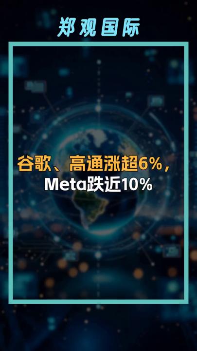 谷歌、高通涨超6%，Meta跌近10%