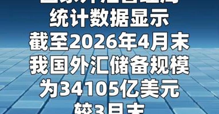 国家外汇管理局：截至2026年4月末，我国外汇储备规模 为34105亿美元
