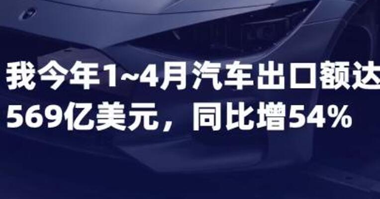 今年1~4月汽车出口额达 569亿美元同比增54%