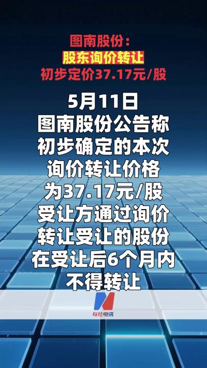 图南股份：股东询价转让初步定价37.17元/股