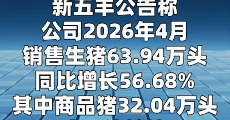 新五丰：4月生猪销售量同比增长57%