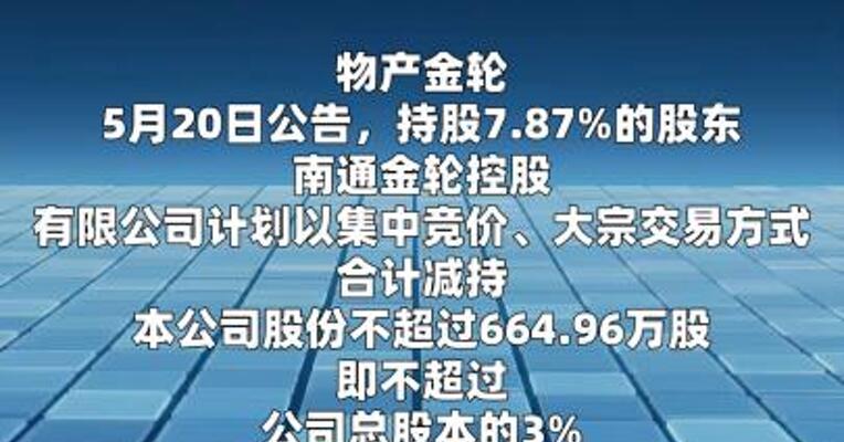 物产金轮：股东拟减持不超过3%公司股份