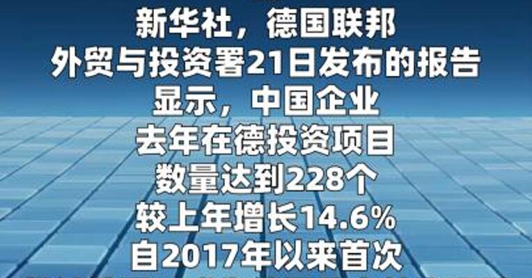 报告显示去年中国成为德国最大外资项目来源国