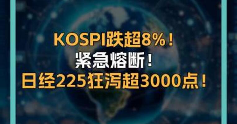 KOSPI跌超8%！ 紧急熔断！ 日经225狂泻超3000点！