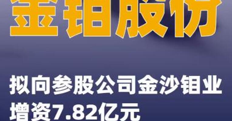 金钼股份：拟向参股公司金沙钼业增资7.82亿元