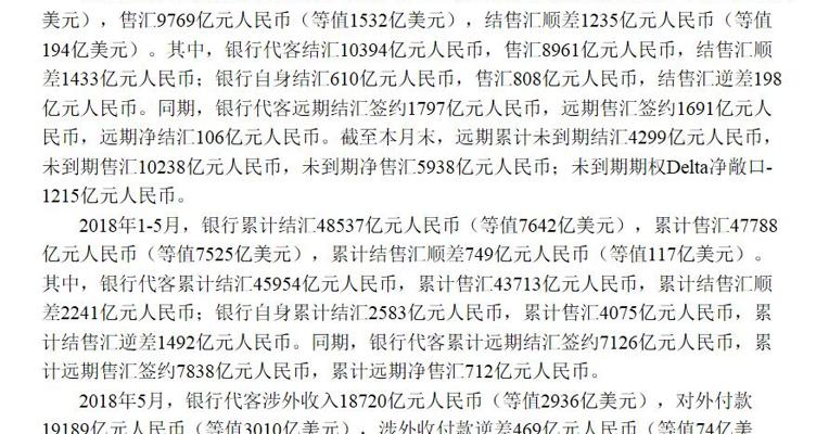 中国外管局：5月银行结售汇顺差194亿美元