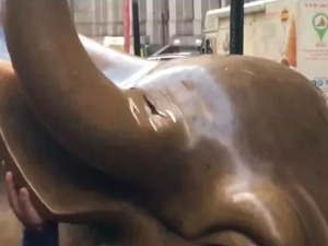 华尔街铜牛被砸，“受伤”牛角引游客合影，网友：暗示美股牛市终结？
