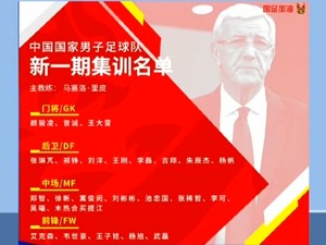 中国男足国家队公布新一期集训名单