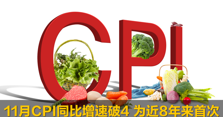 11月CPI同比增速破4  为近8年来首次