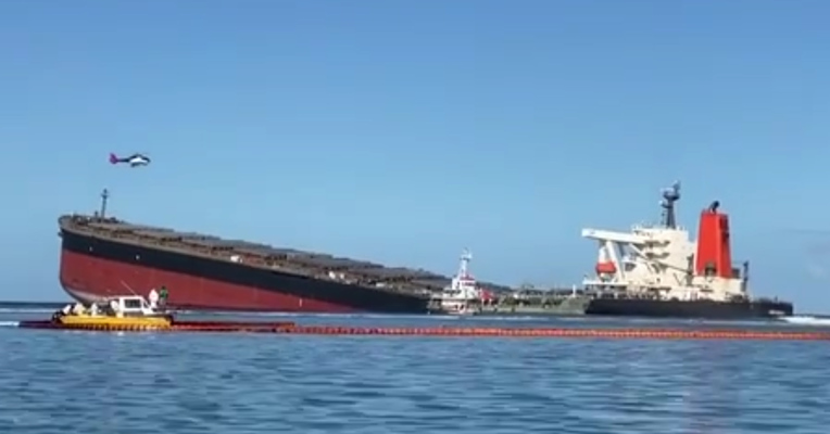 视频丨日本货轮在毛里求斯海岸触礁漏油，日媒披露“原因”：船员想靠岸连WIFI