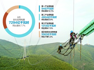 7294亿千瓦时！ 经济复苏促8月用电量创纪录
