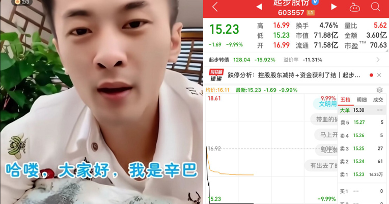 视频丨闪崩跌停！牵手“快手一哥”辛巴 起步股份五连板背后控股股东精准减持