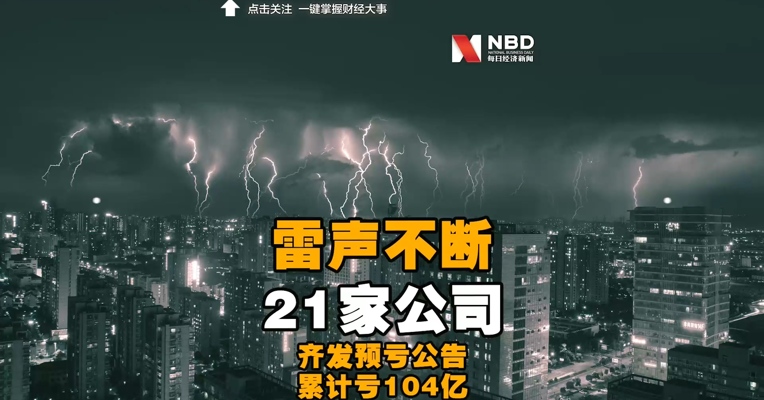 雷声不断:一晚21家公司齐发预亏公告累计亏104亿 135家预警首亏